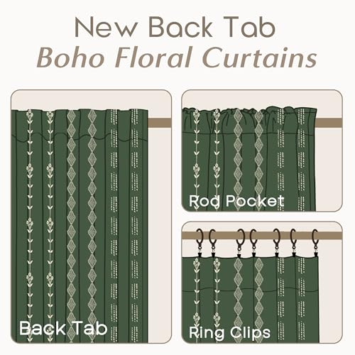 Olive Green Linen Sheer Boho Patterned Curtains 63 Inches Long for Living Room 2 Panels Set - color: Olive Green, size: 50"W x 63"L (Pack of 2)