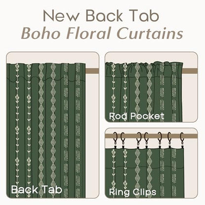 Olive Green Linen Sheer Boho Patterned Curtains 63 Inches Long for Living Room 2 Panels Set - color: Olive Green, size: 50"W x 63"L (Pack of 2)