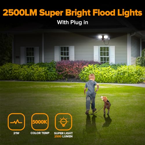 LUTEC 21W 2 Pack Plug in Motion Sensor Light Outdoor, Flood Lights Outdoor Motion Sensor,2500LM, 5000K Daylight,IP65 Waterproof,Adjustable 2 Heads Wall Light for Garage, Porch, Yard - Brown - color: Brown, size: 2 Pack