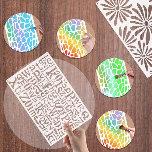 Yazhiji 8PCS Large Stencils for Geometric Painting, Reusable Geometric Painting Stencils Abstract Layering Stencil for Painting on Wood Canvas Furniture Floor Decor DIY Supplies - style: Geometric 1