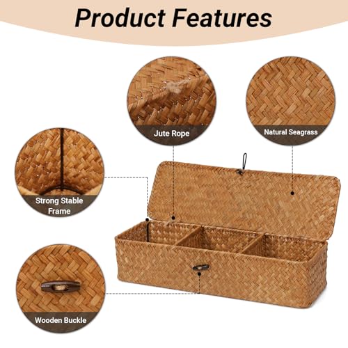 Nonam 3-Section Divided Storage Small Basket with Lid,Shelf Basket-Natural - color: 3-Divided - Natural