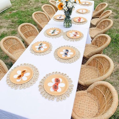 IcosaMro 13 Inch Boho Round Woven Placemats Set of 6 Natural Place Mats - color: Style a -13 Inch, Pack of 6
