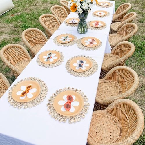 IcosaMro 12 Inch Boho Round Woven Placemats for Dining Table Set of 4 - color: Style a -11.5 Inch, Pack of 4