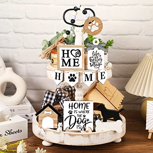 FairySandy 11 Pcs Dog Tiered Tray Decor Home Rustic Wooden Signs - style: Dog
