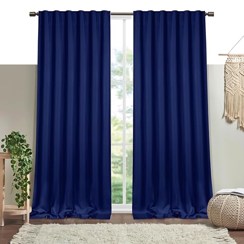 Indigo Blue Solid Panel Curtains, 84 Inches Long, Set of 2, 100% Cotton, Light Filtering for Privacy, Modern Farmhouse Style, Perfect for Bedroom, Living Room, 54" W x 84" L - color: Indigo Blue, size: 54"W x 84"L (Pack of 2)
