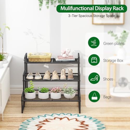 Garden 4 you 3 Tier Metal Stackable Plant Stand, Flower Pot Holder - color: Black, size: 27.5"L x 30"W x 23"H