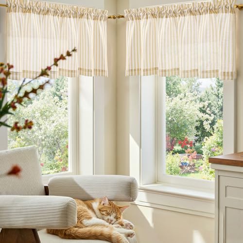 jinchan Linen Boxter Stripe Valances for Window 50 x 16 inch,Yellow,1 Panel - color: Boxter Stripe | Mustard Yellow on Linen, size: 50"W x 16"L (Pack of 1)
