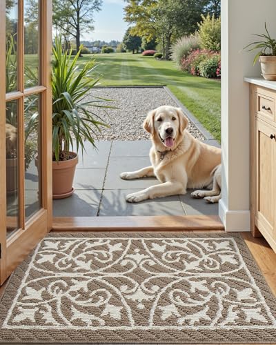 DEXI Front Door Mat Indoor Entryway 24x36 Inside Entrance Doormat Brown - color: Floral Brown, size: 24" X 36" (Rectangular)