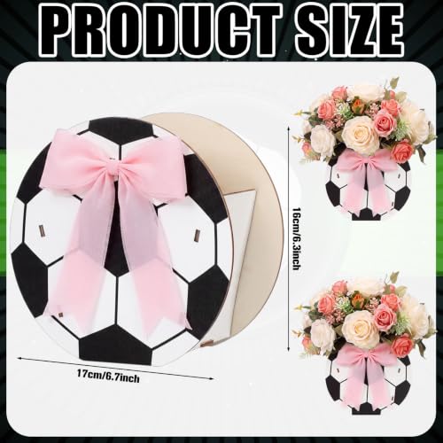 Cinnvoice 6 Pcs Wooden Soccer Centerpieces with Pink Bows, Soccer Vases - style: Bow