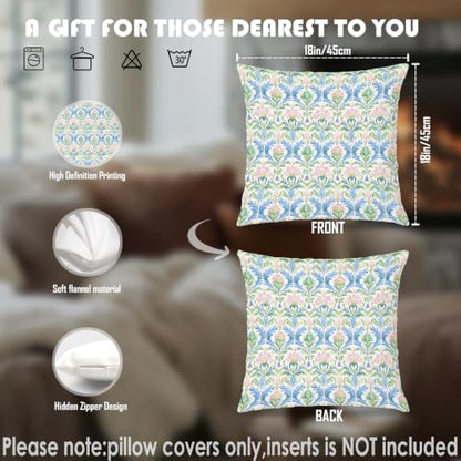 Grandmillennial Pink Blue Green Pillow Covers 18x18 Set of 2 - color: Blue Pink and Green-8, size: 18" x 18" (Pack of 1)