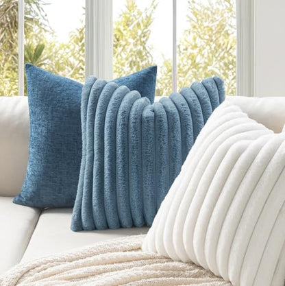 MIULEE Faux Fur Lumbar Throw Pillow Covers 12x20 Set of 2 Grey Blue - color: Blue Grey, size: 20" x 12" (Pack of 2)