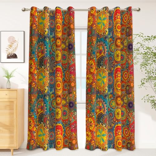 Weesire Boho Blackout Curtains for Bedroom & Living Room, 2 Panels, 100% Blackout, Colorful Bohemian Hippie Pattern, Multicolor Funky Abstract, Classic Modern Rustic, 52x84 Inches - color: Bohemian, size: 52"W x 84"L (Pack of 2)