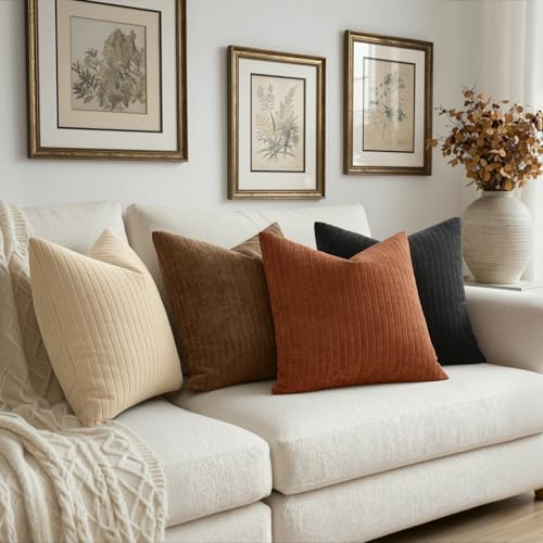 MIULEE Set of 2 Brown Textured Striped Throw Pillow Covers 18x18 Inch - color: Brown, size: 18" x 18" (Pack of 2)