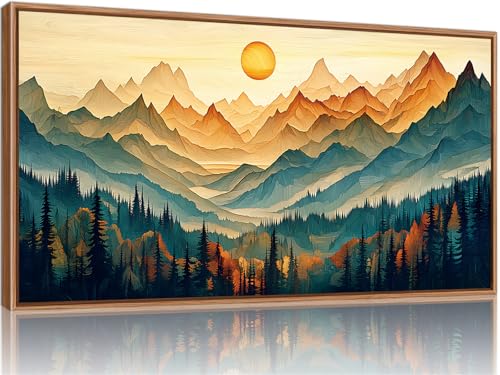 Tinonedraw Large Mountain Framed Canvas Wall Art, Boho Nature Forest Wall Decor, Neutral Wooden Pine Trees Artwork, Sunrise Ridge Landscape Art Printing for Living Room Bedroom Office 20"x40" - color: Boho Mountains, size: 40"L x 20"W