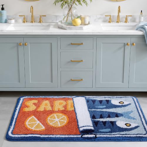 TRUEDAYS Sardine Bath Mat, Cute Bath Rugs for Bathroom 24x40 Inch, Blue - color: Blue, size: 24x40 inches (Rectangular)