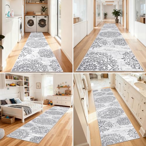 HEBE Hallway Runner Rug 3'x16', Washable Non Slip Kitchen Rug Runner - color: Grey, size: 3' x 16' (Rectangular)