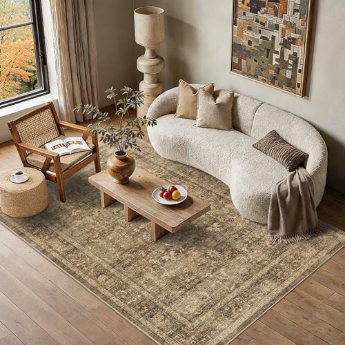 5x7 Washable Bedroom Area Rug Non-Slip Vintage Brown Throw Carpet - color: Accent | Brown, size: 5' x 7' (Rectangular)