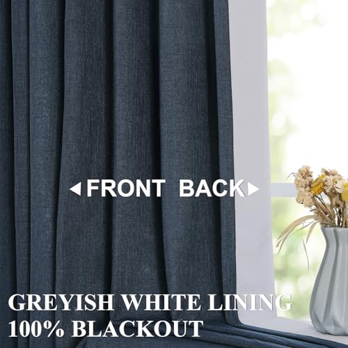 Vision Home Navy Blue Pinch Pleated Full Blackout Curtains Linen Blended Room Darkening Curtain Panels 72 inch for Living Room Bedroom Thermal Insulated Pinch Pleat Drapes with Hooks 40" Wx72 Lx2 - color: Navy Blue, size: 40"W x 72"L (Pack of 2)