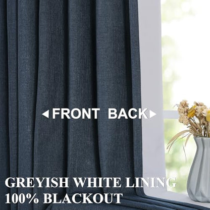Vision Home Navy Blue Pinch Pleated Full Blackout Curtains Linen Blended Room Darkening Curtain Panels 63 inch for Living Room Bedroom Thermal Insulated Pinch Pleat Drapes with Hooks 40" Wx63 Lx2 - color: Navy Blue, size: 40"W x 63"L (Pack of 2)
