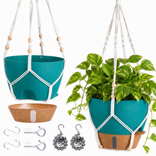 10 Inch Self Watering Hanging Planters for Indoor Plants, 2 Pack, Turquoise - color: Turquoise, size: 10 Inch