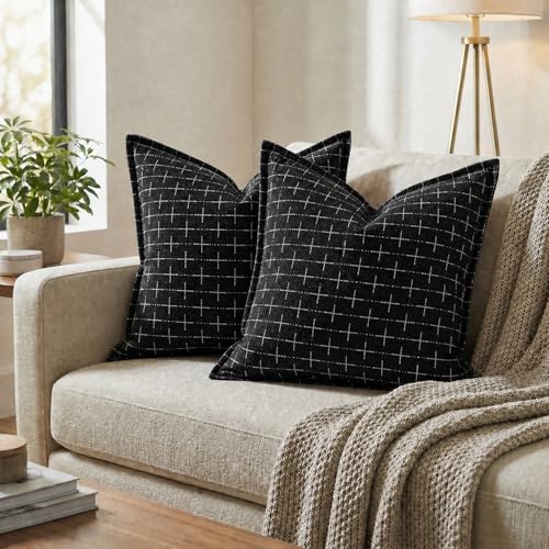 AVOIN colorlife Black Flange Edge Throw Pillow Covers 26x26 Inch 2PC - color: Black, size: 26" x 26" (Pack of 2)