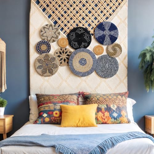 Tatuo 11 Pcs Boho Wall Basket Decor Woven Wall Hanging Art, Blue - style: Blue