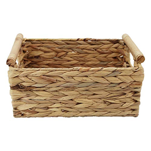 Natural Woven Water Hyacinth Storage Basket with Wood Handles, Medium - color: Natural, size: 11.81x 8.66x 5.9