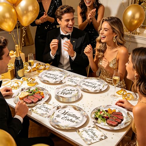 96Pcs Exhale Night Champagne Party Supplies,Serves 24 - style: Luxury Champagne Party Plates