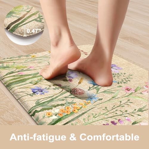 KIMODE Anti Fatigue Kitchen Mats, Brown Farmhouse Kitchen Rugs Sets of 2 - color: Floral/Brown, size: 47"L x 20"W x 0.47"Th + 32"L x 20"W x 0.47"Th
