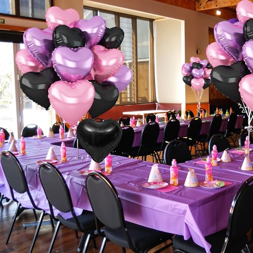 Pink Purple Black Heart Foil Balloons,12Pcs 18Inch Heart Shaped Balloons - color: Black Pink Purple