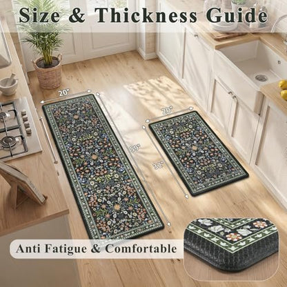 Yamaziot Boho Anti Fatigue Kitchen Rug Set of 2 Black, Non-Slip Kitchen Mat - color: Black, size: 20"x32"+20"x59"