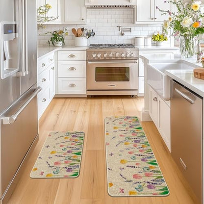 Artoid Mode Lavender Tulip Spring Kitchen Mats Set of 2, Seasonal Flower Summer Home Decor Low-Profile Kitchen Rugs for Floor - 17x29 and 17x47 Inch - size: 17" x 29" /17" x 47"