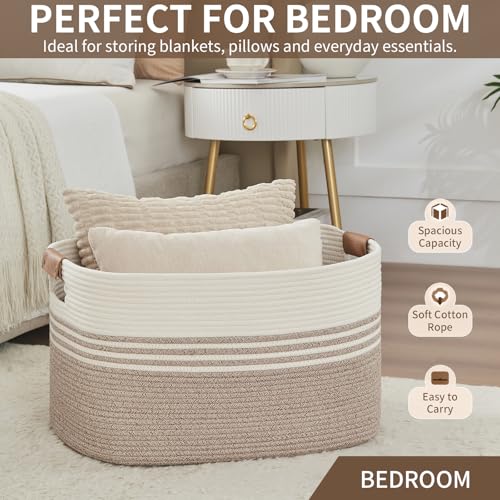 Laundry Hamper with Handles, 72L Rope Laundry Basket, Light Brown & White - color: Light Brown & White, size: 72L
