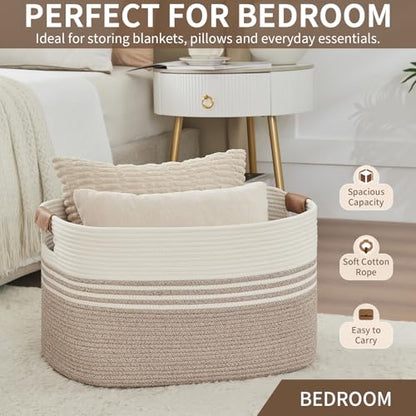 Laundry Hamper with Handles, 72L Rope Laundry Basket, Light Brown & White - color: Light Brown & White, size: 72L