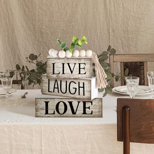 Yuntau 5 Pcs Rustic Farmhouse Table Decor Stacked Wooden Block Sign - style: Love