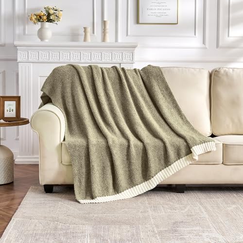 CozeCube Reversible Knitted Throw Blanket,Olive Green White Melange 50"x60" - color: M-olive Green, size: 50"x60"