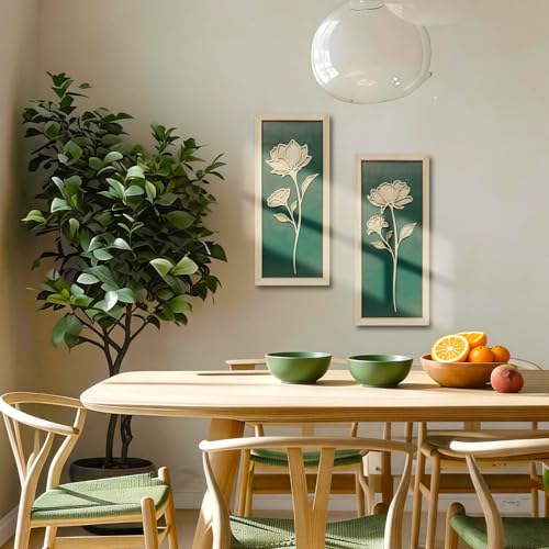 KOYILTD 2pcs 3D Green Wall Art Floral Wall Decor Boho Framed Bathroom Art - style: 2huahuilvqiang-Boho