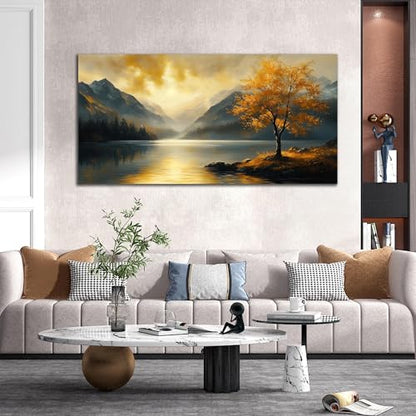 Ouzzlie Tree Wall Art for Gold Canvas Art Living Room - color: Yellow, size: 59"L x 29"W