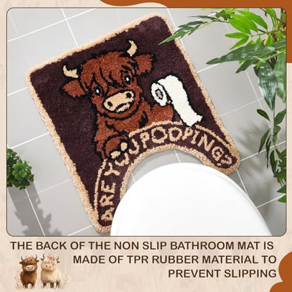 Drydiet U Shaped Toilet Rug Washable Cute Bath Mat 24x20,Highland Cattle - style: Highland Cattle