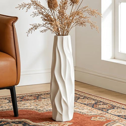 White Tall Ceramic Floor Vase, 24 Inch, Pleated Wave Design - color: Shape 1, size: 24 Inch
