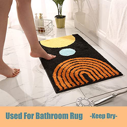 Boho Bathroom Rugs Non-Slip Abstract Bath Rugs Microfiber Cute Mat Black Washable for Tube/Washbasin/Toilet (Black-Moon, 20"X32") - color: Black-moon, size: 1'8" x 2'8" (Oblong)