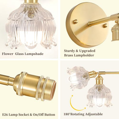 Battery Operated Wall Sconces Set of 2, Clear Tulip Glass Wall Lights | Rechargeable flower wall lamps with remote control, 15 colors, 10-level dimming and timer for bedroom and living room - color: Clear