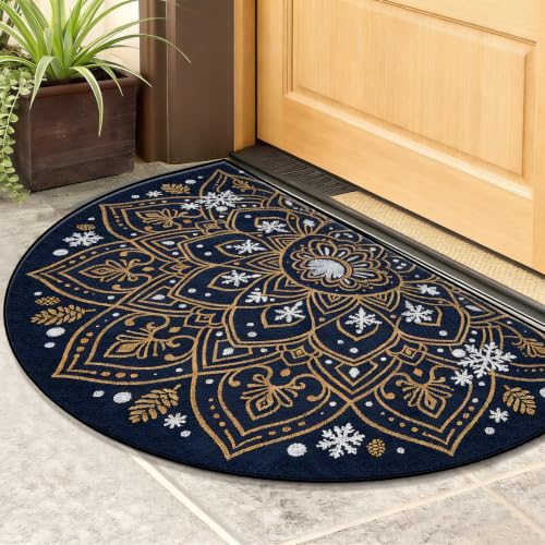 Christmas Half Round Door Mat 24"x36", Non-Slip Indoor Entryway Rug - color: Multicolor-8