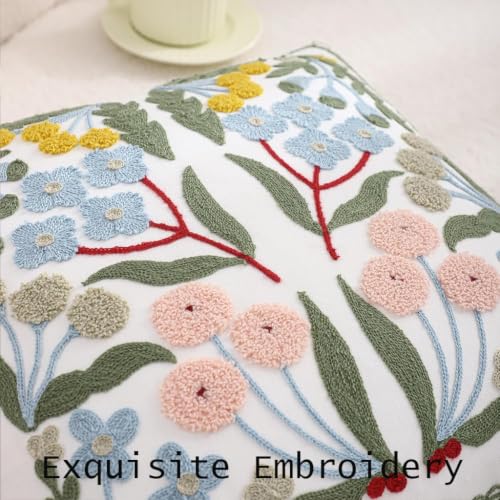 Embroidered Throw Pillow Covers 18x18 Pack of 2 Blue Floral - color: Blue Floral