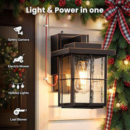 Gleamz Porch Light with GFCI Outlet, Bronze Outdoor Light with Outlet - color: Oil-Rubbed Bronze