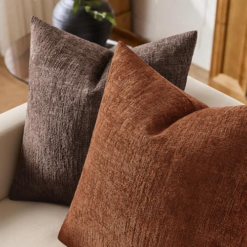 MIULEE Fall Couch Pillow Covers Textured Chenille 18x18 Beaver Fur - color: Beaver Fur, size: 18" x 18" (Pack of 2)