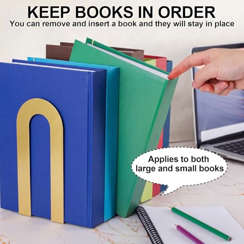 Chunful 6 Pcs Gold Metal BookEnds Shelves, 7.5 x 5.75 x 3.5 in - color: Gold, size: 7.5*5.75*3.5inch