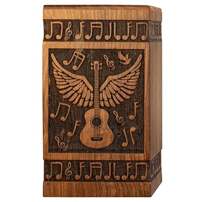 Guitar Wings Wooden Keepsake Urn for Human Ashes, 20 Cu in, Black - color: Antique Black, size: Keepsake (20 Cu In, Share of Ashes)