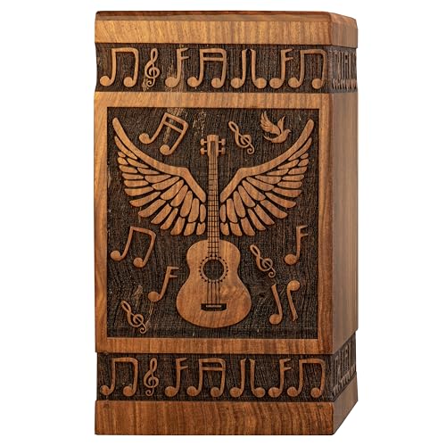 Guitar Wings Wooden Urn for Human Ashes, Medium 115 Cu in, Black - color: Antique Black, size: Medium (115 Cu In, to 115 lb)