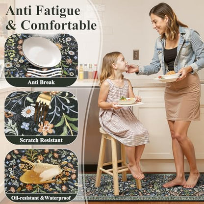 Yamaziot Boho Anti Fatigue Kitchen Rug Set of 2 Black, Non-Slip Kitchen Mat - color: Black, size: 20"x32"+20"x59"